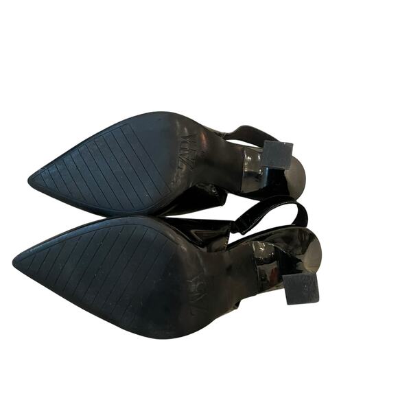 ZARA Black Patent Leather Pointed Toe Sling-Back Pumps High Heels Size 39 US 8.5 - Picture 7 of 13